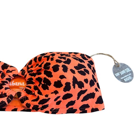 Cabana Del Sol Neon Orange Animal Print Bikini Top Strapless Swimsuit Small NWT - Picture 2 of 9